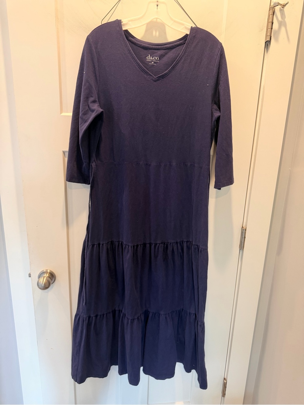 D&Co Denim Company Navy Blue Tiered Maxi Dress Cotton Stretch Medium